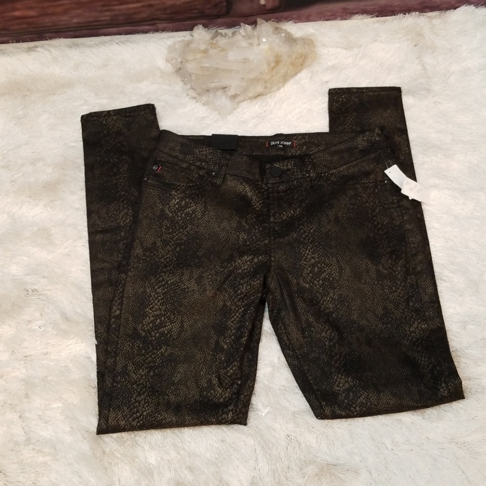 Dear John waxed snake print skinny jeans